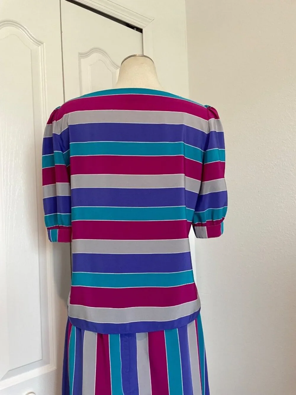 Vintage 80's SASSON High Waisted Skirt Shirt Striped 2-Piece Set Women’s 14/15